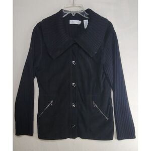 Dana Buchman Designer Knitted Extra Fine Merino Wool & Suede jacket Womens L